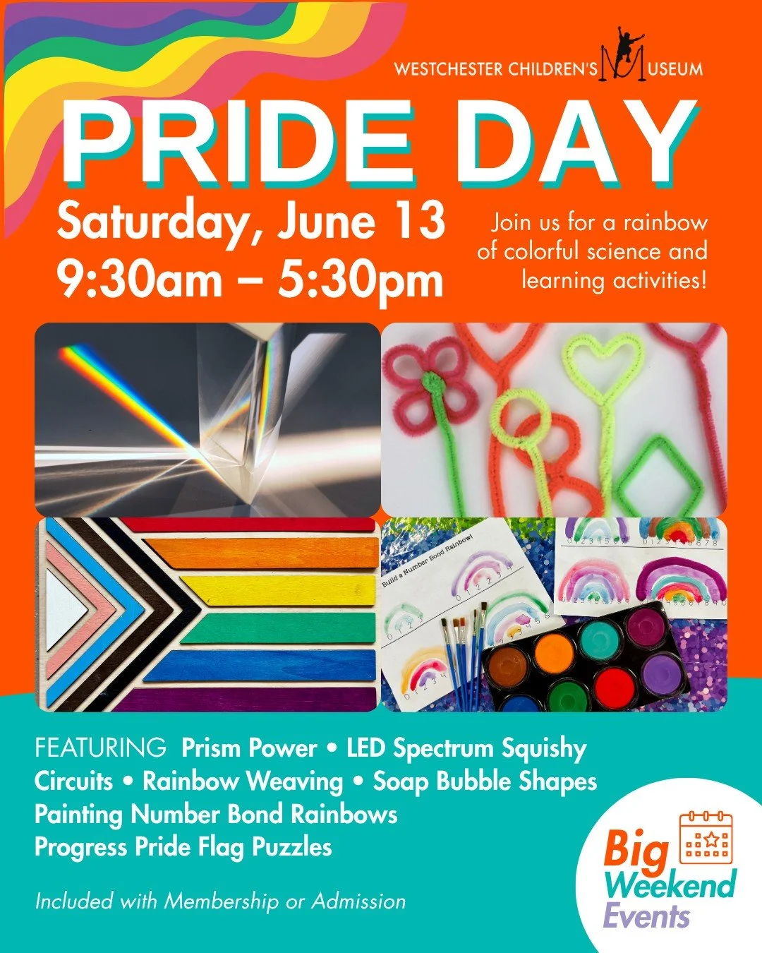 Join us on Saturday, June 13 for PRIDE DAY at the Westchester Children&rsquo;s Museum &mdash; a full day of color, creativity, and hands-on learning that celebrates love, light, and expression. 🌈

✨ Date: Saturday, June 13
🕤 Time: 9:30am &ndash; 5: