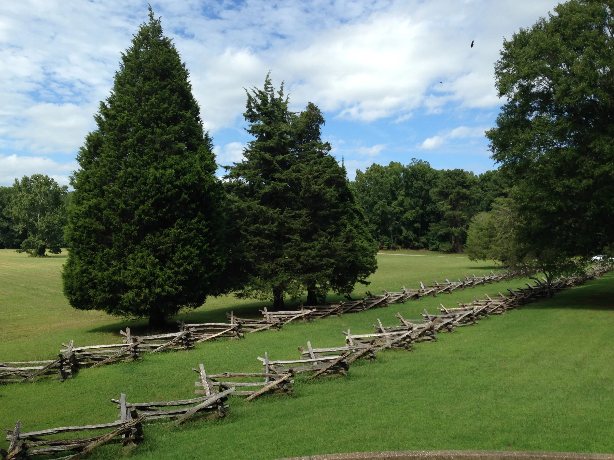 The surrender field. The fence line marks the position in which the victorious French and American troops would have stood while the defeated British passed between enroute to surrendering their weapons.