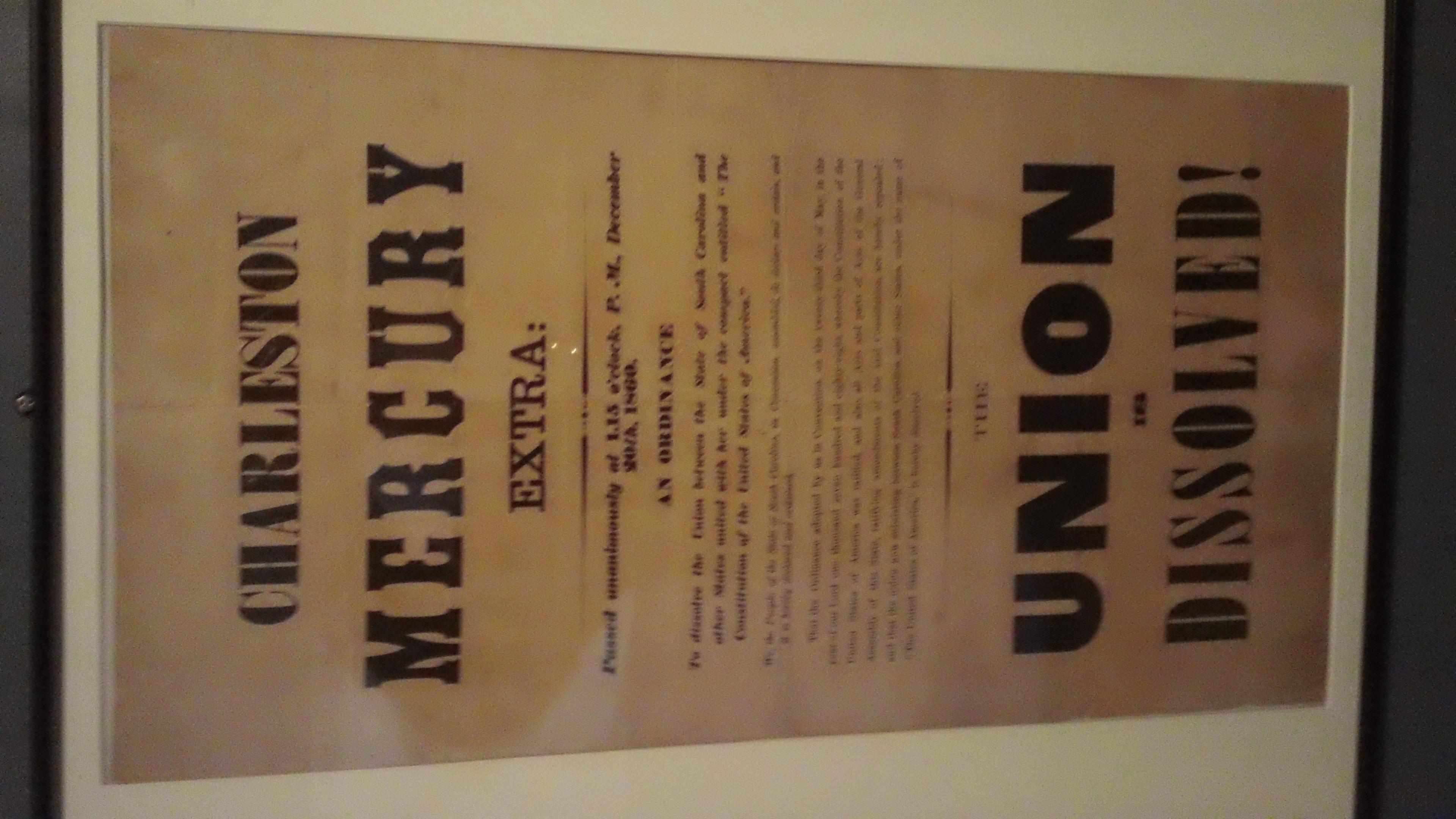  The Museum of the Confederacy has a famous broadside from the Charleston Mercury newspaper after the fall of Fort Sumter.&nbsp; 
