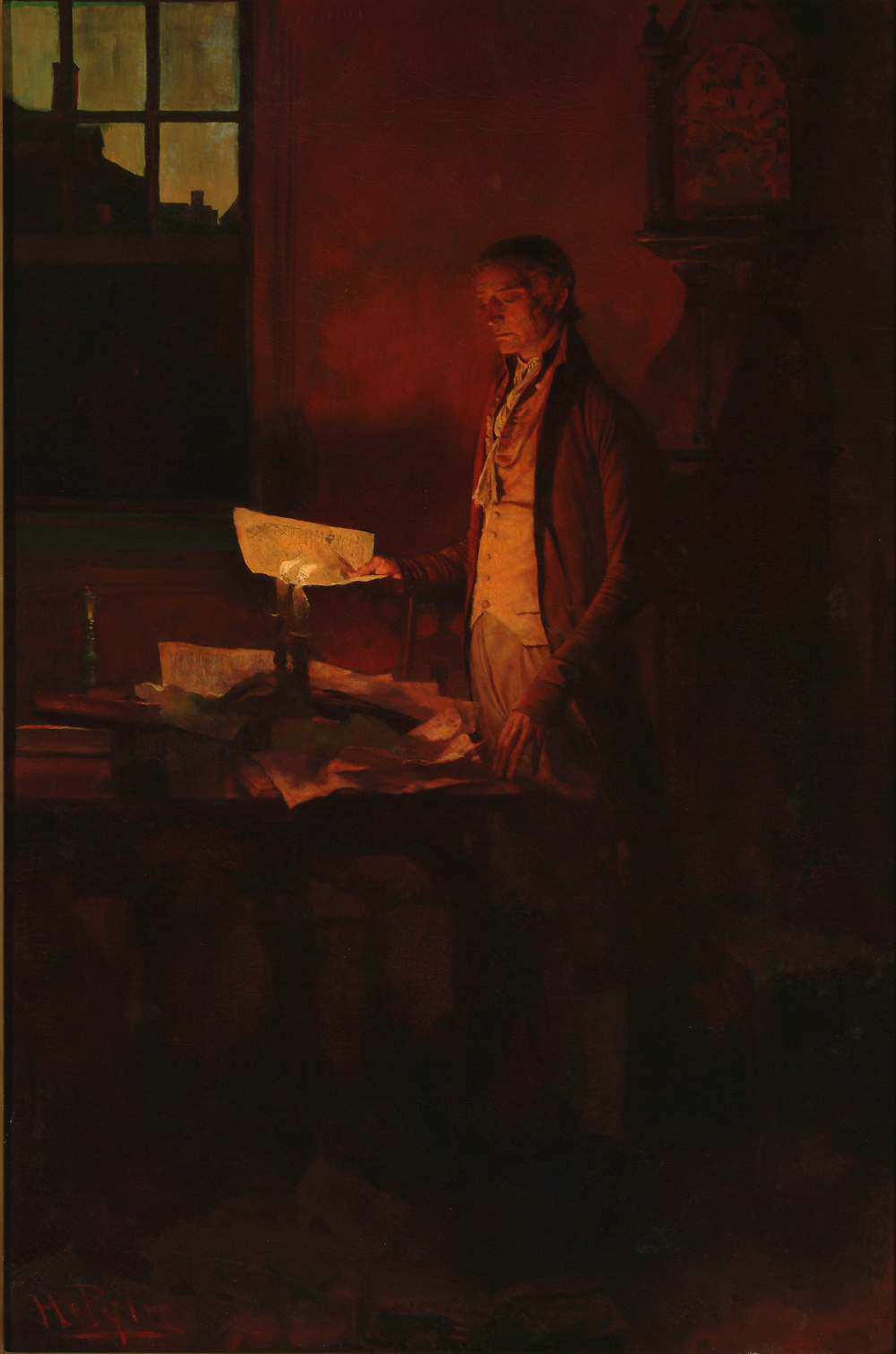 Jefferson writing the Declaration of Independence.