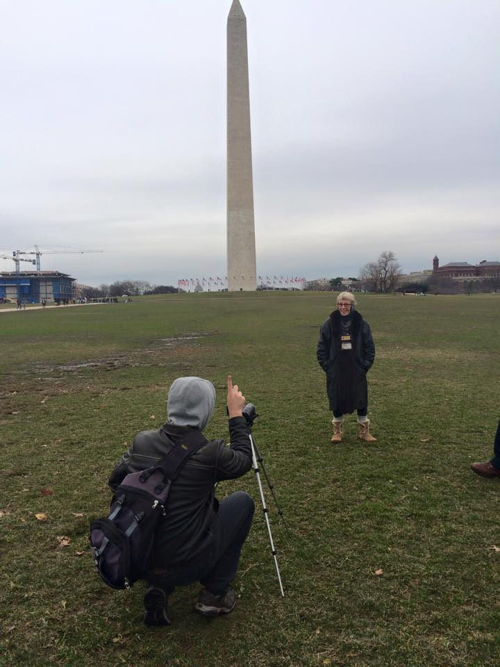  Barbara (who didn't even know she'd be filming with us that day) gives an impromptu talk at the Washington Monument. Now that's a pro.&nbsp; 