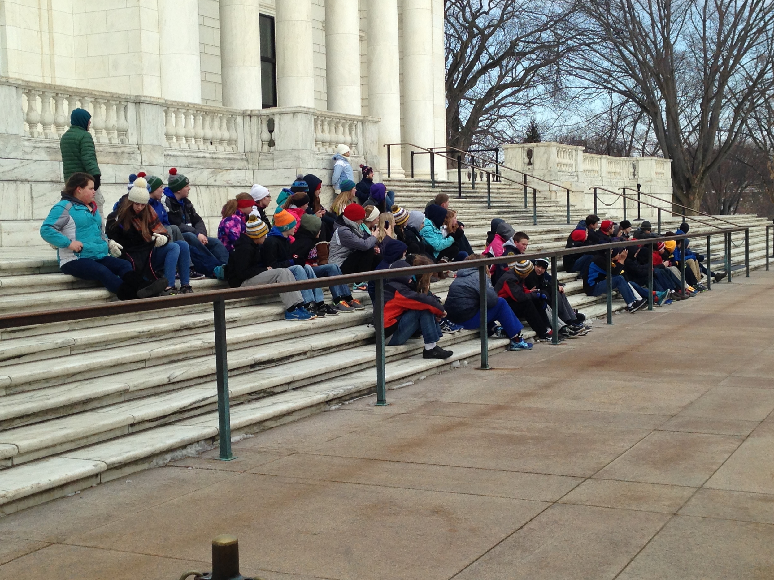 The kids get in position to watch the changing of the guard.