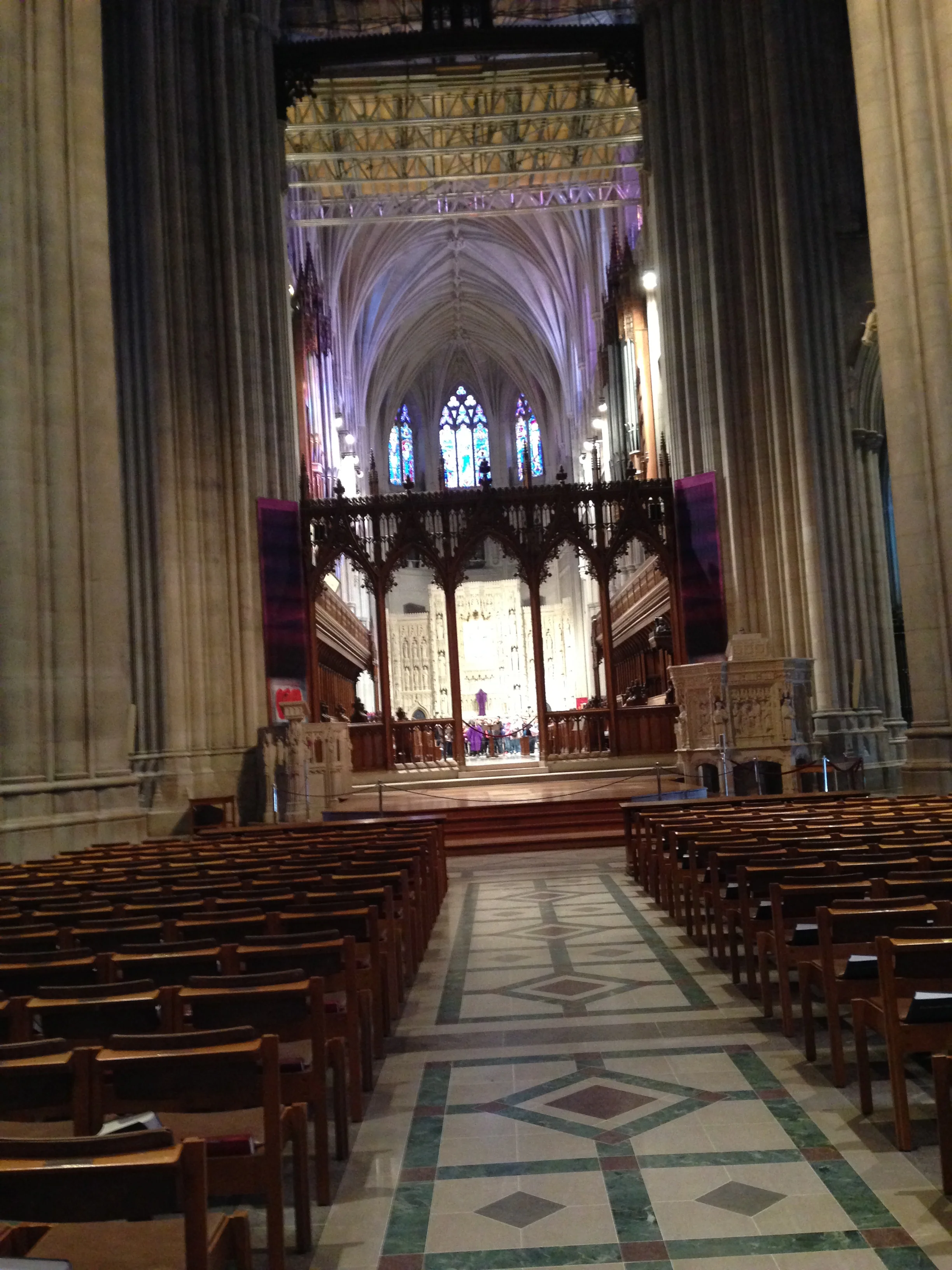 Looking toward the crossing area inside the National Cathedral.