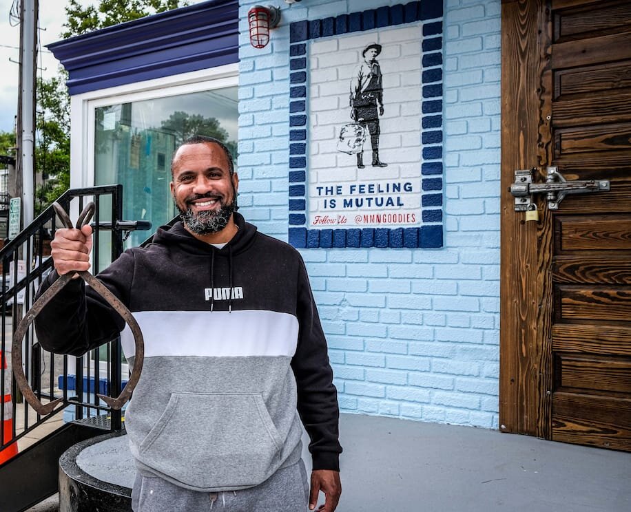  Brandon Byrd holds a pair of antique ice tongs of the sort employees of Alexandria’s Mutual Ice Co. once used. (John Kelly/The Washington Post) 