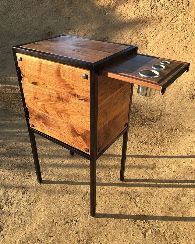 Custom Salon Cabinet. Maple and blackened steel. With adjustable shelf, storage box and removable hot tool holders. First time trying out a double compound miters on the outside corners. #weld #mig #tig #woodworking #walnut #allwayscustomdesign #art 
