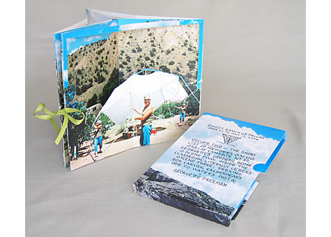 Binder/Artist: Georgette Freeman. Ghost Ranch Getaway, Vol.II. Carrousel structure with box; materials include color xerox, watercolor paper, chip board, and ribbon.