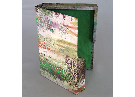  Binder: Catherine Kornel: Box #2 Paper designed by the binder: monoprint with collage.&nbsp; 