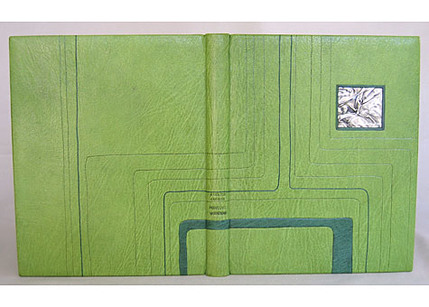 Binder: Monique Lallier Maurice Gagnon, Peinture Moderne Valiquette, Montreal, 1943 Full leather binding in green goatskin, with laced-in cords. Blind tooled, inlay and onlay decoration, with crushed pewter inlay. Embroidered endbands, top edge decorated with graphite and color. Accompanied by chemise and slip case. Bound in 2004.