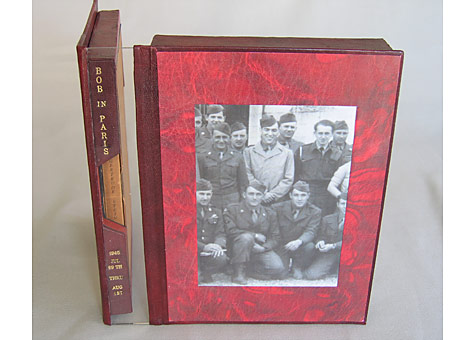   Binder: Robert Rosenzweig: Bob in Paris: 1945-July 29th thru August 1st. Robert S. Rosenzweig, San Francisco, 2005-2006. The drop-back box was constructed to hold a group of items the binder acquired on a four day pass in Paris. The box is designed