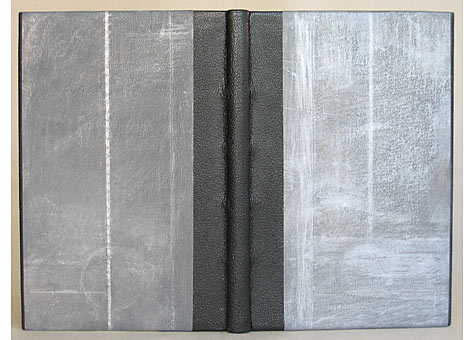   Binder: Sharon Long; Ansel Adams, The Negative, Exposure and Development. New York Graphic Society, Boston, 1948. Quarter leather goatskin binding in the French style with silk endbands. The cover paper is decorated with graphite and silver thread;