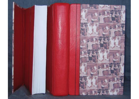  Karen Hanmer, "Bookbinding for Book Artists" by Keith Smith and Fred Jordan, 1998. "Quick Leather Bindings" by Keith Smith. Dos-a-Dos format English style springback book of Harmatan Goatskin and paper by the binder: photos of square dancing couples