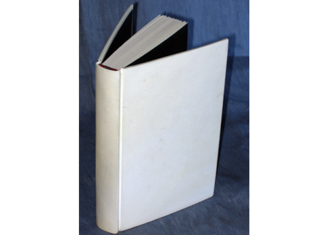 Jay Chadwick Johnson, "Binding Model". Full vellum drummed onto lined boards, constructed using German case method. Handsewn endbands. 8 x 5 1/2 