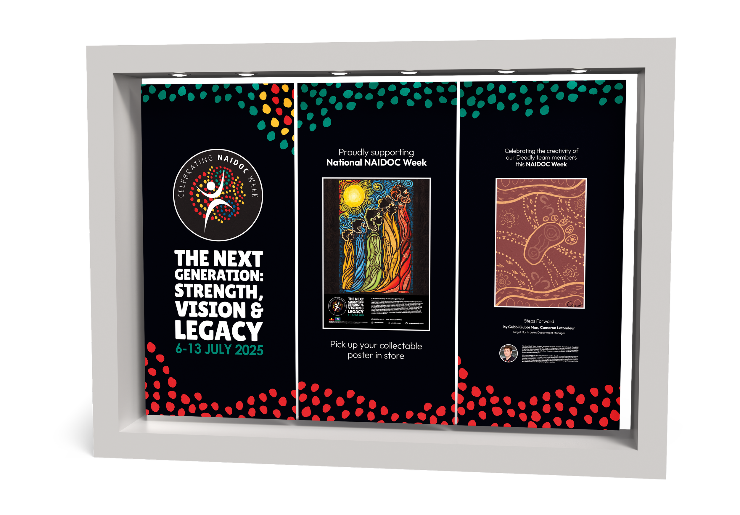 Large format window banners celebrating NAIDOC week.