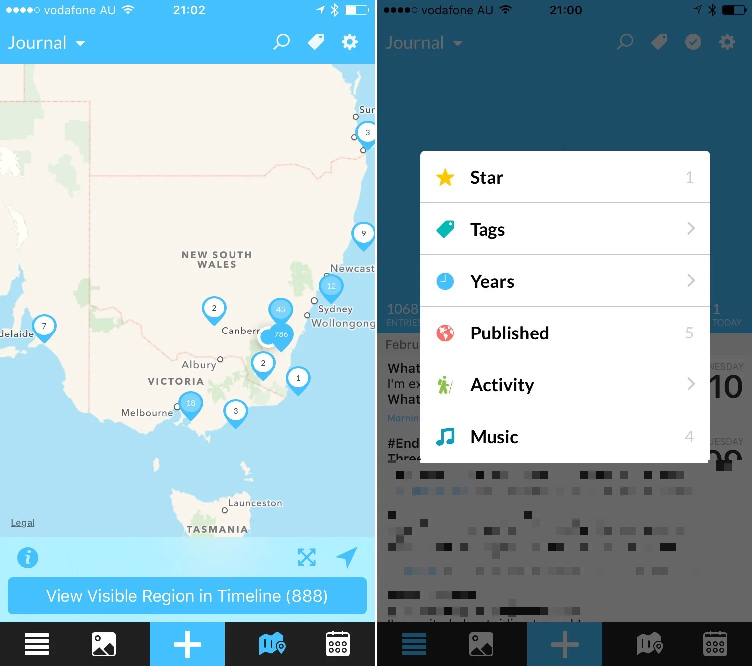 The map view and the filter menu. You get to the filter menu by tapping the tag symbol on the top right. 