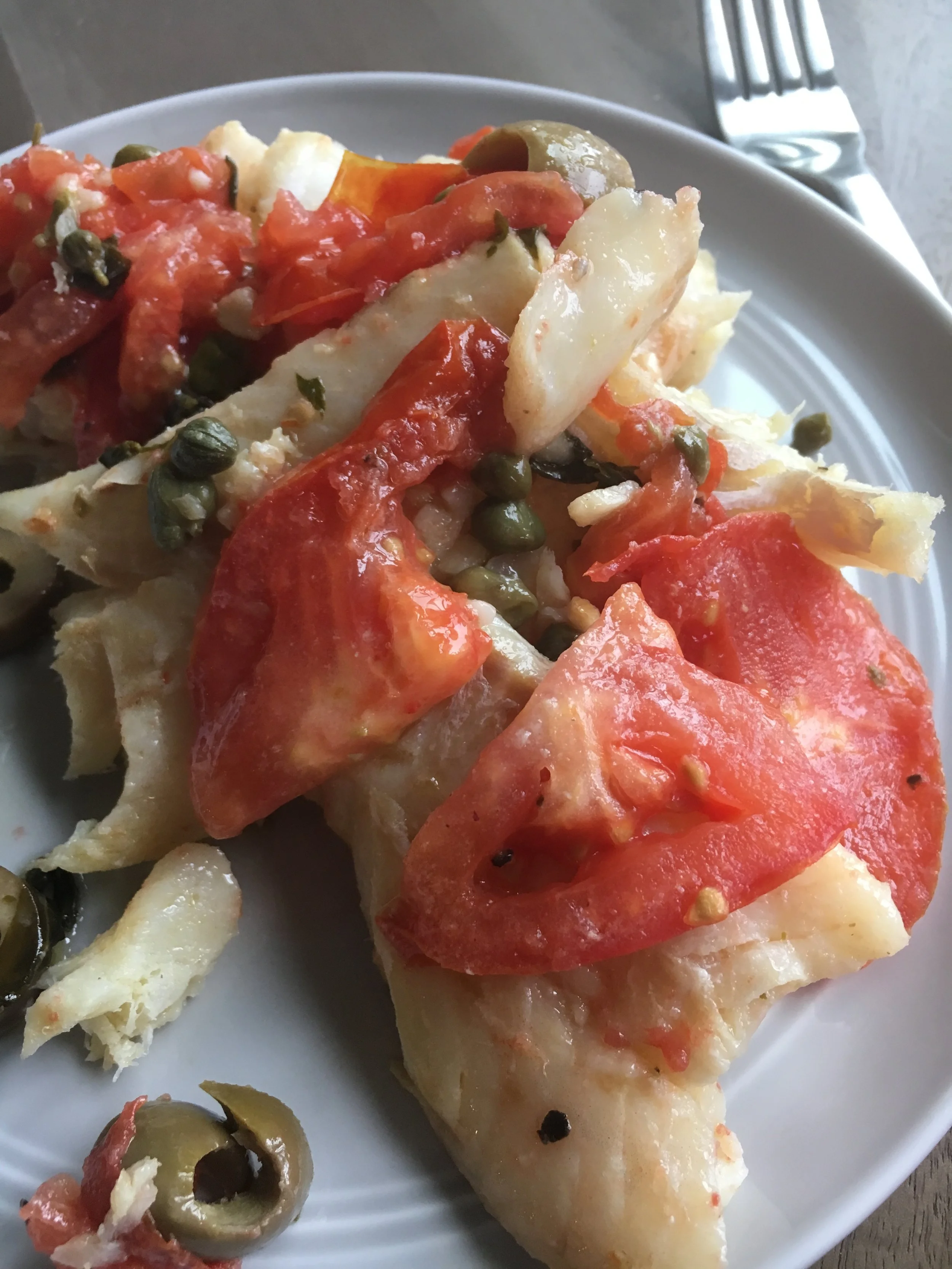 Wild Alaskan Cod with Tomatoes, Capers, & Olives