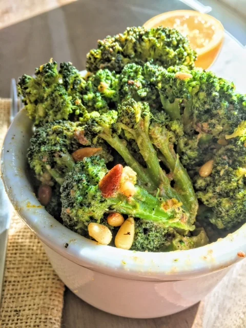 Broccoli w Creamy Orange Sauce &amp; Toasted Pinenuts: Vegan