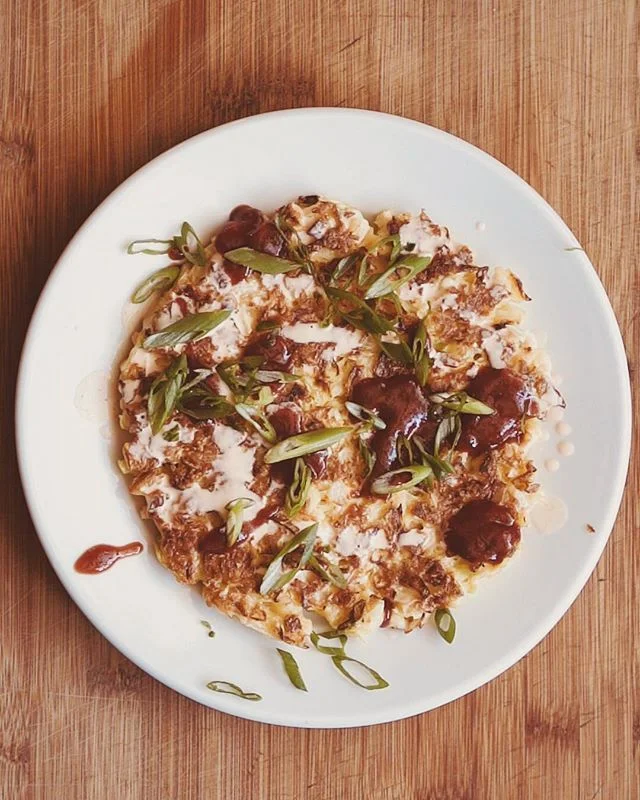 First ever attempt at okonomiyaki (Japanese cabbage pancake)... not bad, if I do say so myself. Need to work on the saucing, though.