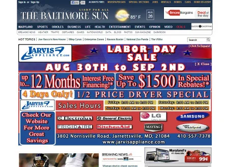 Baltimore Sun homepage takeover ad.