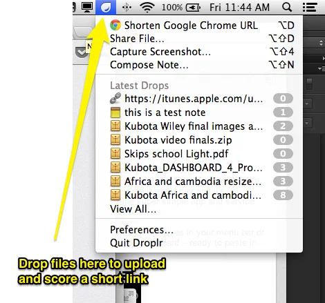 Droplr installed in the Mac menu bar