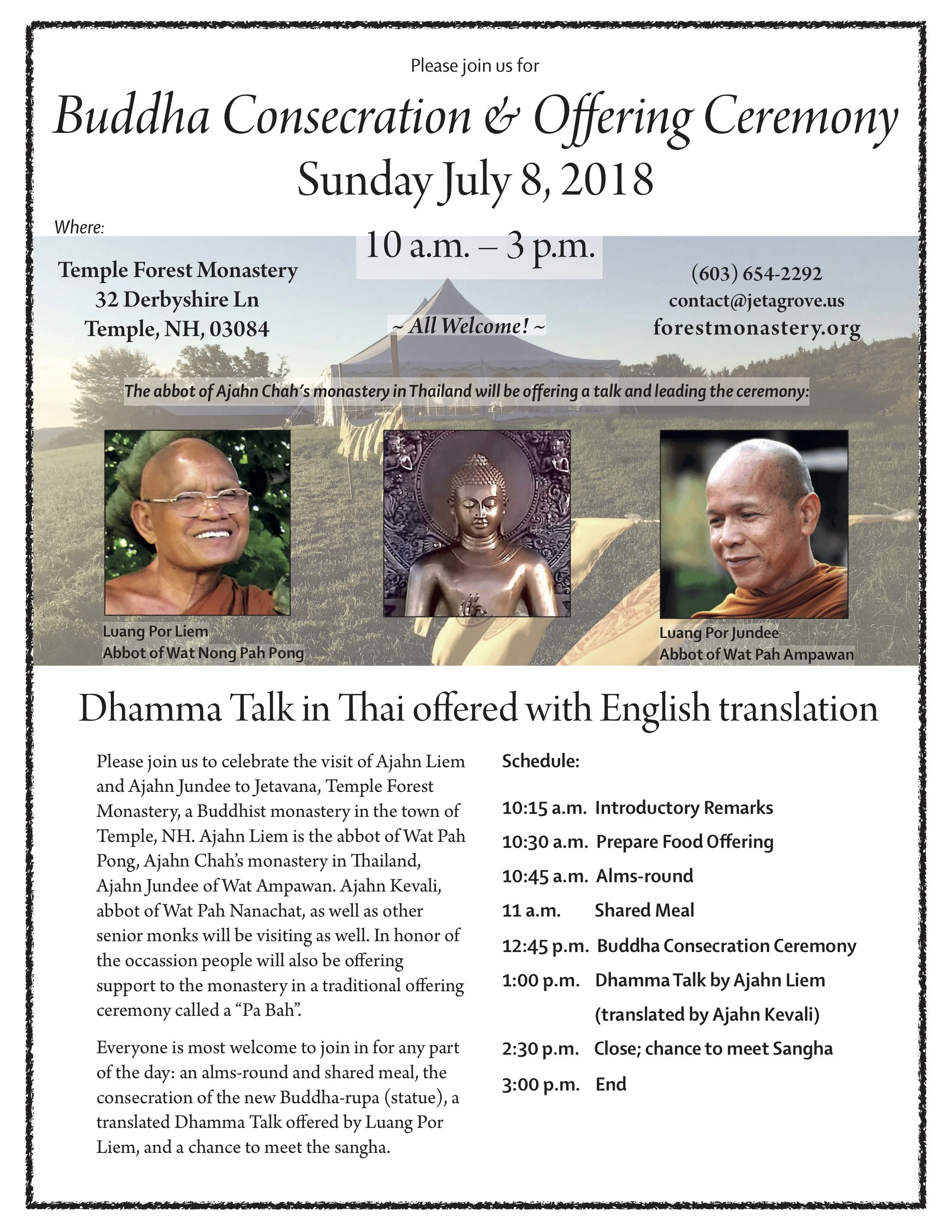 Buddha Consecration & Offering Ceremony – July 8 — Temple Forest Monastery
