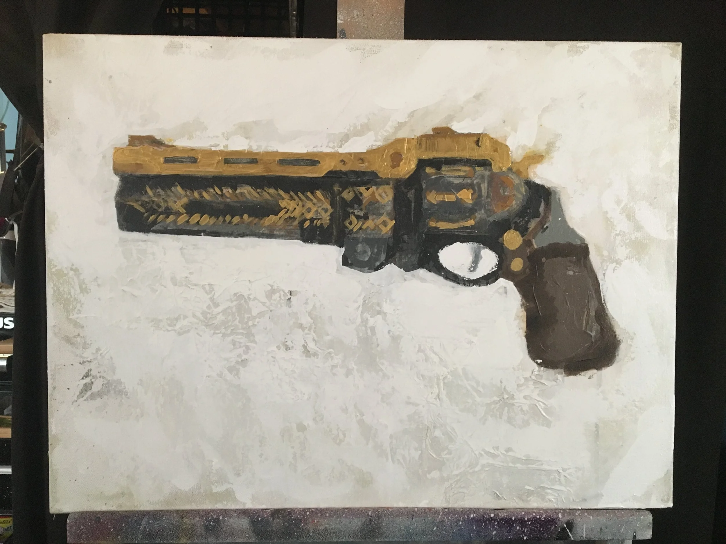 The Last Word (WIP - June 2 2019) - tried to work with the chunky, and became displeased with the results - realized the barrel was trending upward in the paint, and need to re-calibrate
