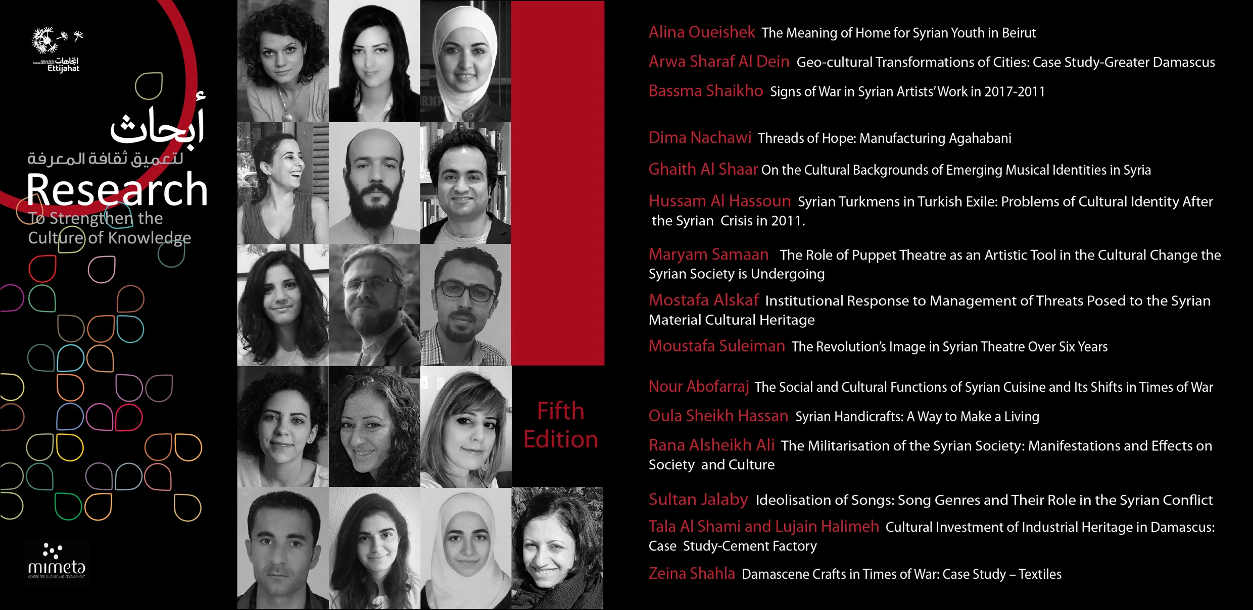 The poster of Ettijahat for the Syrian Research programme Strengthen the Culture of Knowledge&nbsp;