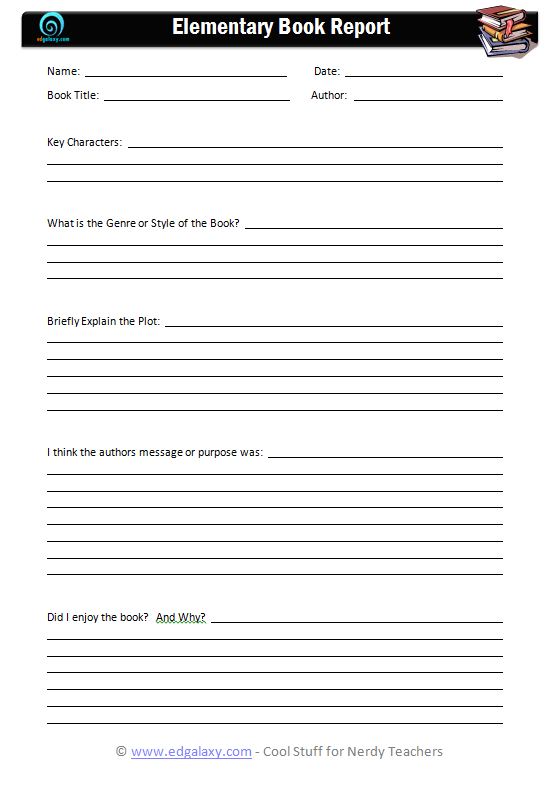elementary book report template pdf