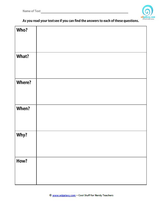 Printable 5 W S Tool For Students Edgalaxy Teaching Ideas And Resources
