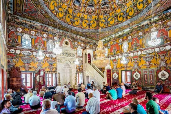 The interior of Tetovo's Painted Mosque is decorated with intricate geometric designs. GARDEL BERTRAND, ALAMY STOCK PHOTO