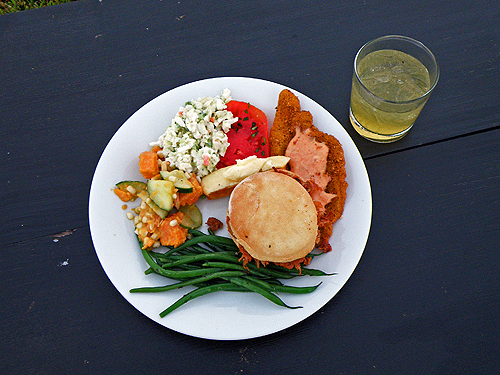 A plate of the wedding food at Shakertown for Lynn Peemoeller and Eric Ellingsen's wedding