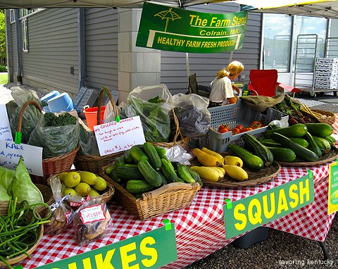Fresh local vegetables from The Farm Stand at Colrain, sold at Lee Plaza East Mass. Turnpike rest area