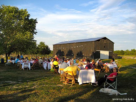 Eating outdoors at Happy Jack Pumpkin Farm, Holly Hill Inn cooking, Kentucky, 2007