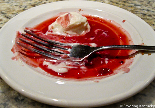 Blackberry pie with homemade whipped cream, gone