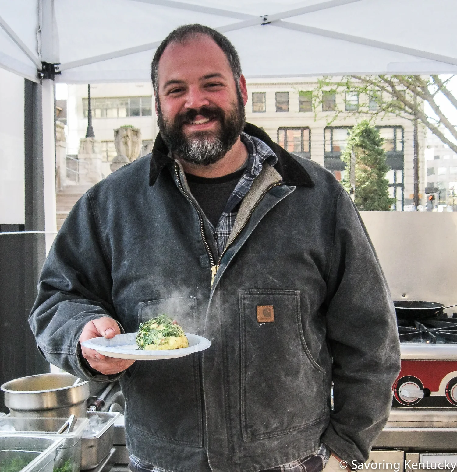 Chef Jacob Graves of Cookin' Up Kentucky with one of his signature Market omelets.
