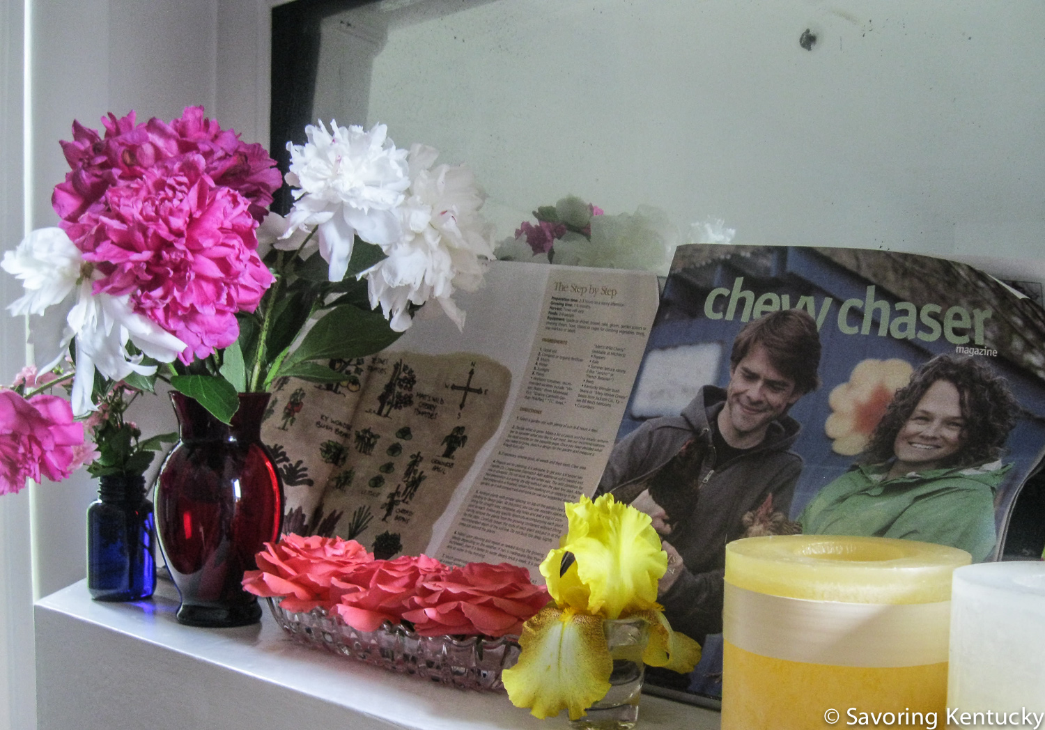 Flowers and candles at the ready, making an impromptu shrine to some of our beloved friends and constant inspirations.