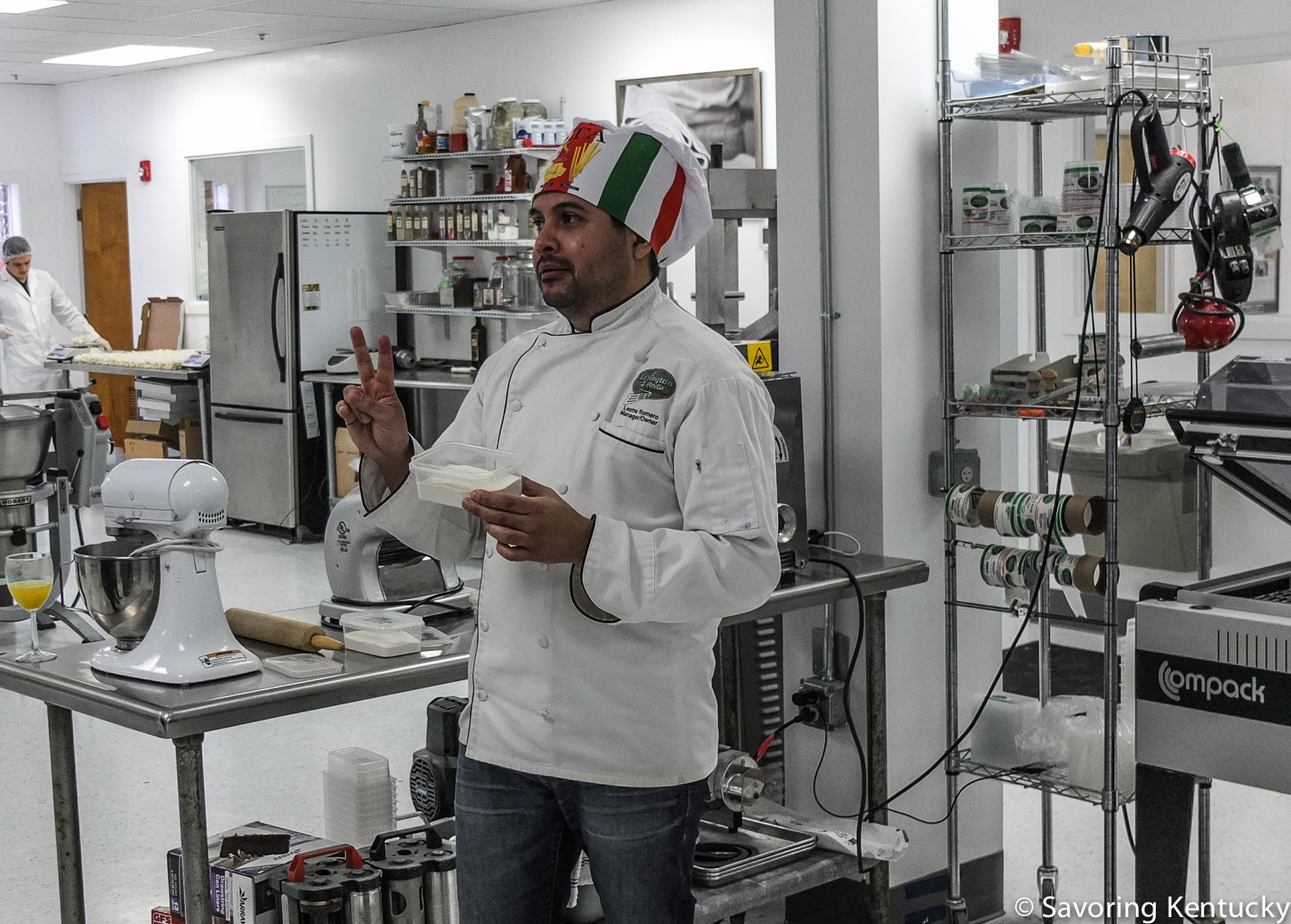 Lesme Romero, co-founder and owner of Lexington Pasta, describes wheats used for different types of pasta.