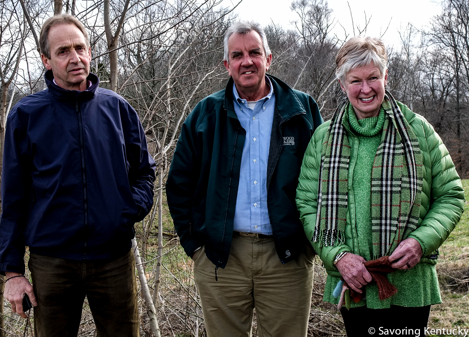 David Wilson, left, manager of Duchy Home Farm/Highgrove, Mac Stone, center, Elmwood Stock Farm owner and member/past chair of the National Organic Standards Board , and Lois Mateus, right, co-founder of Tallgrass Farm Foundation , former senior vice president at Brown-Forman, and powerful force for good in many arenas in Kentucky.
