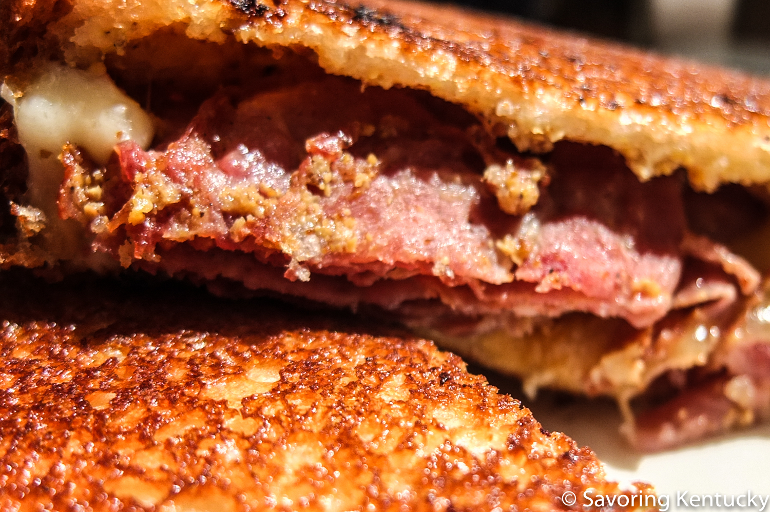 Grilled, gluten-free Kentucky cheese sandwich, with Fra'Mani Salame Rose. All ingredients came from Good Foods Coop.