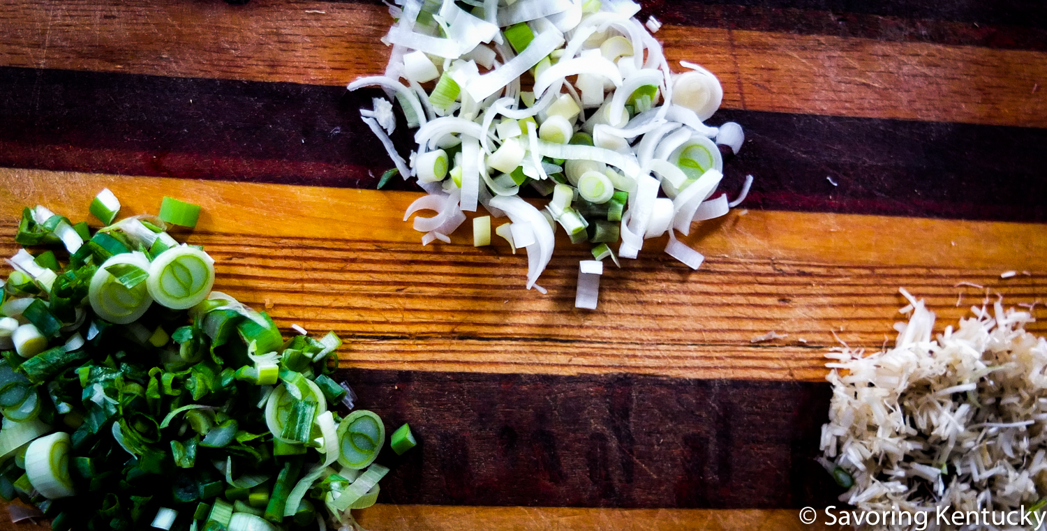 Greens, bulbs and roots of a multiplying onion from the Campsie garden, January 2016.