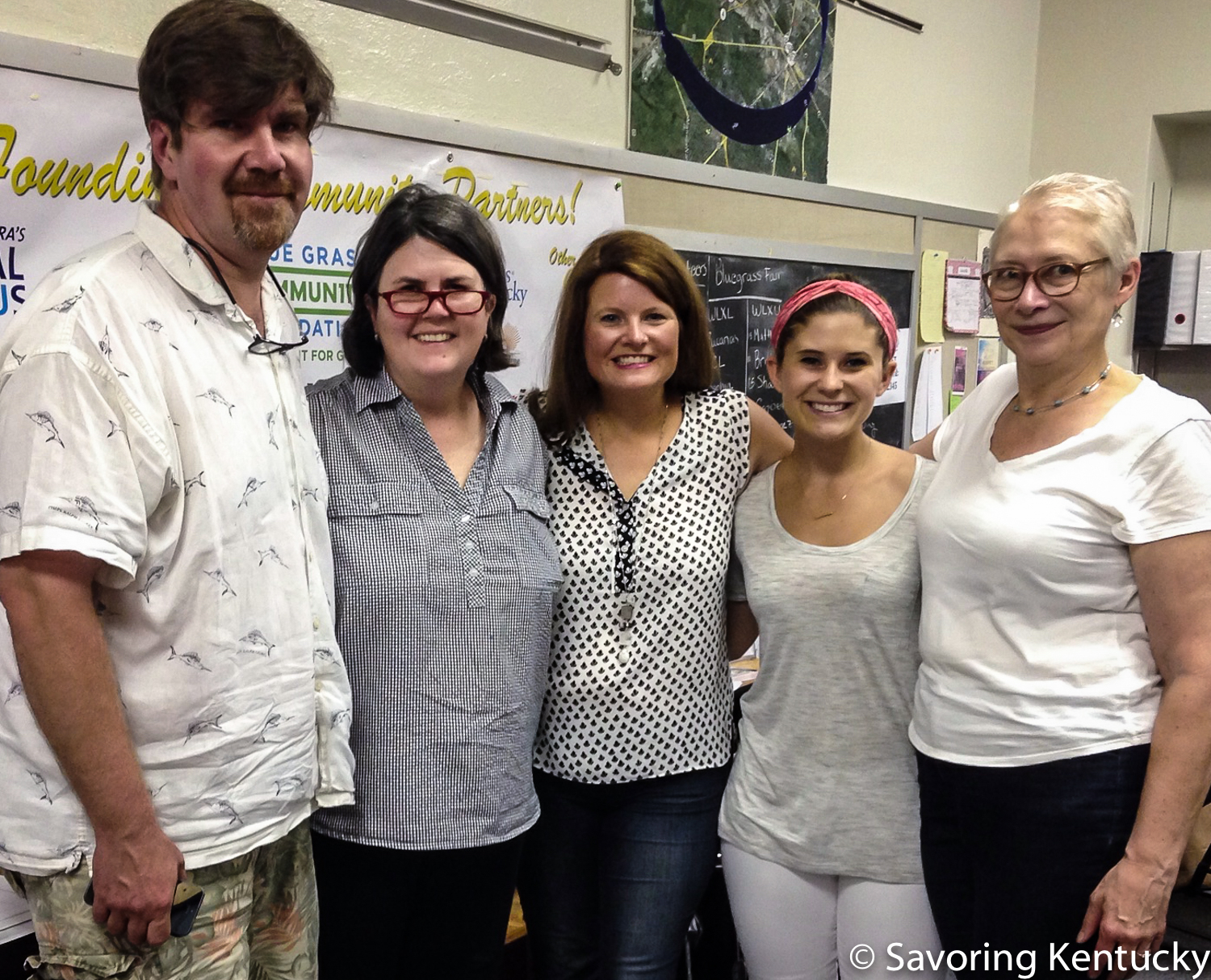 In the Lexington Community Radio studios, from left, Chris Michel, Ouita Michel, Kristy Maggard, Danielle Doak, Rona Roberts