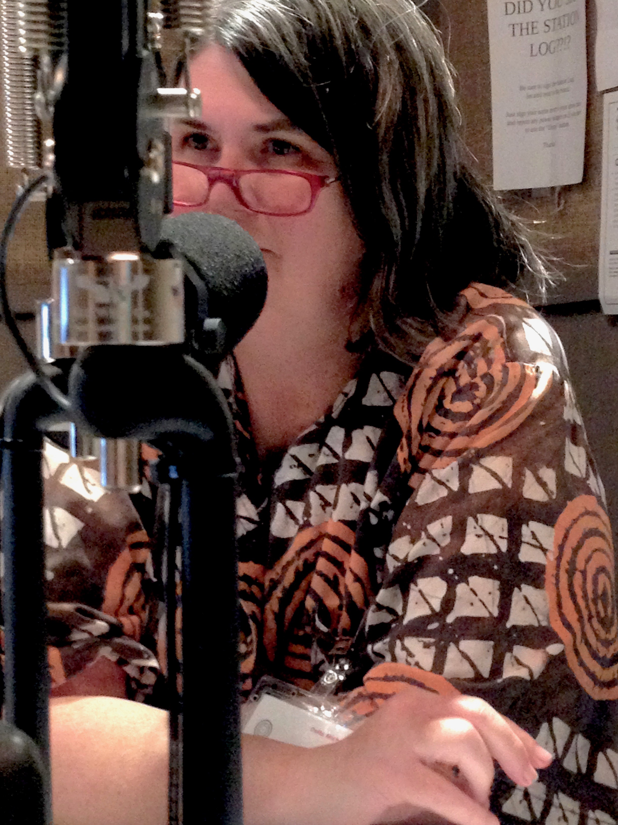 Chef Ouita Michel in the WLXU studios at Lexington Community Radio .