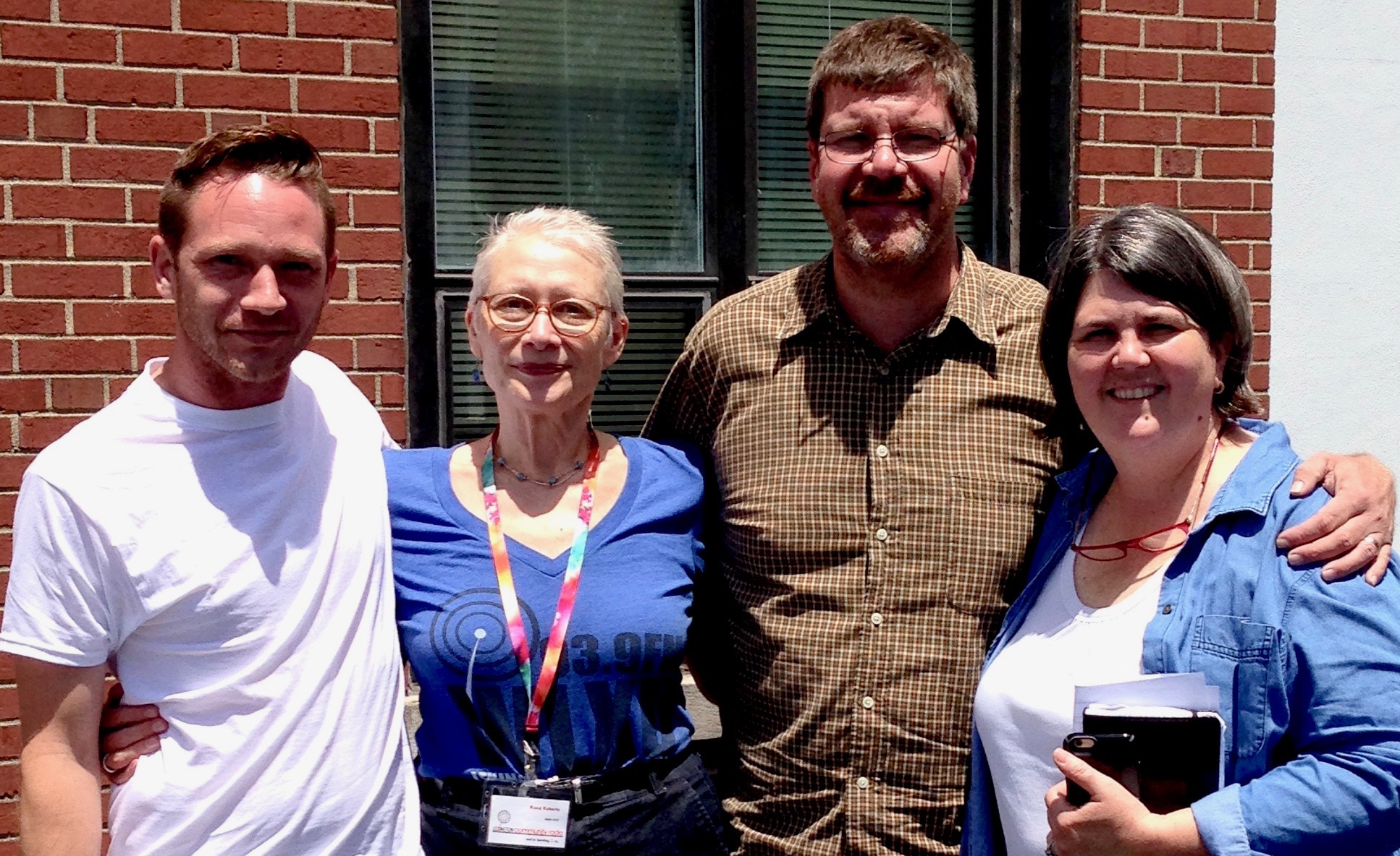 After the show, outside the WLXU studio at Lexington Community Radio , from left, Chef Jonathan Sanning, Rona Roberts, Chris Michel, Chef Ouita Michel