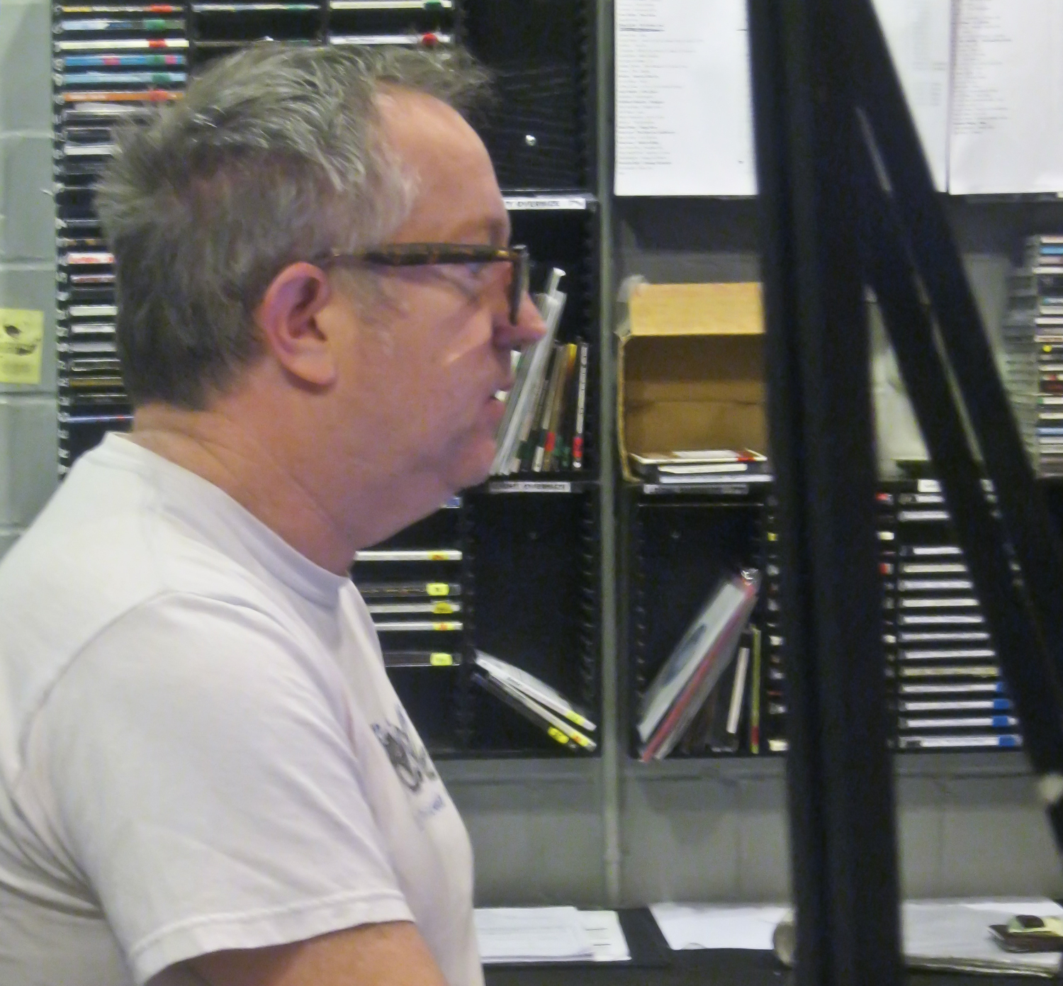 Mick Jeffries hosting Trivial Thursdays in the WRFL studio at the University of Kentucky.