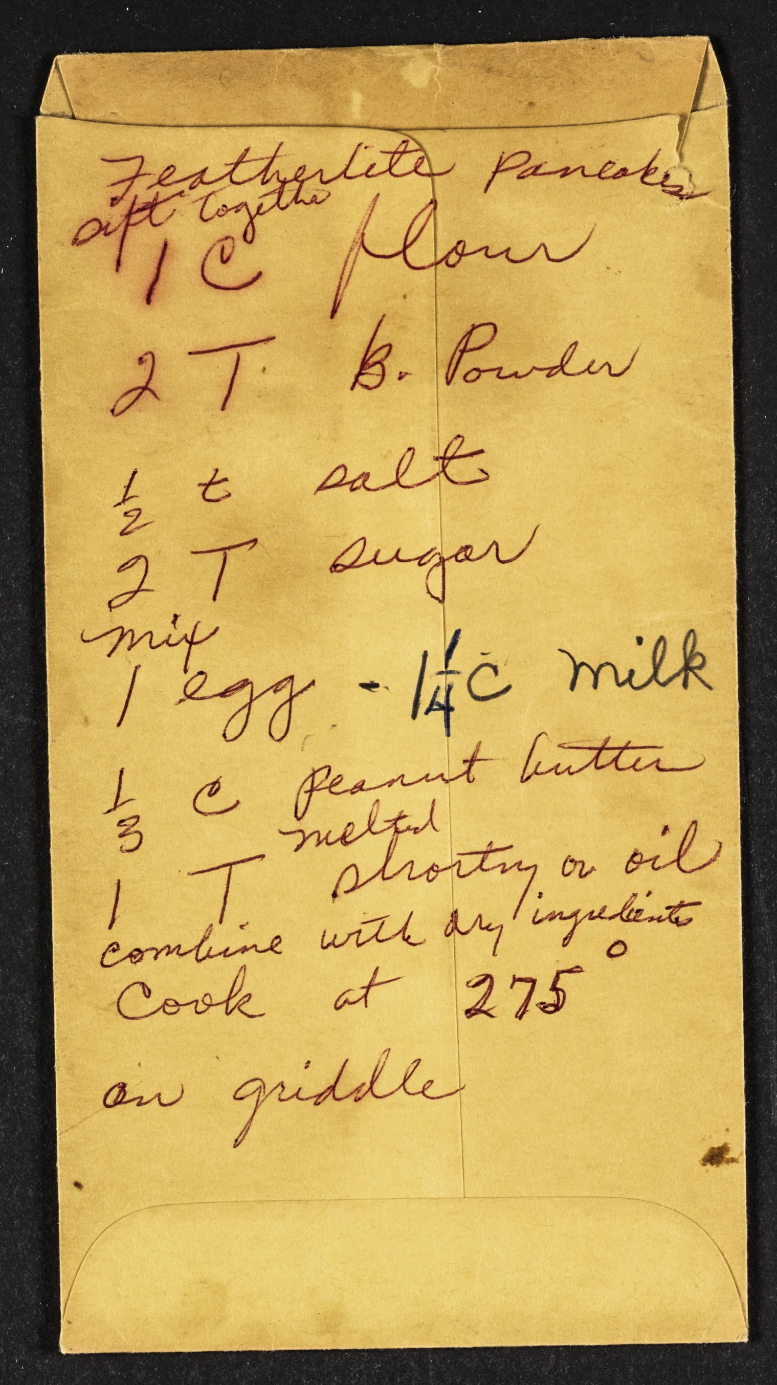 Rosa Parks's pancake recipe, included among her papers now at the Library of Congress