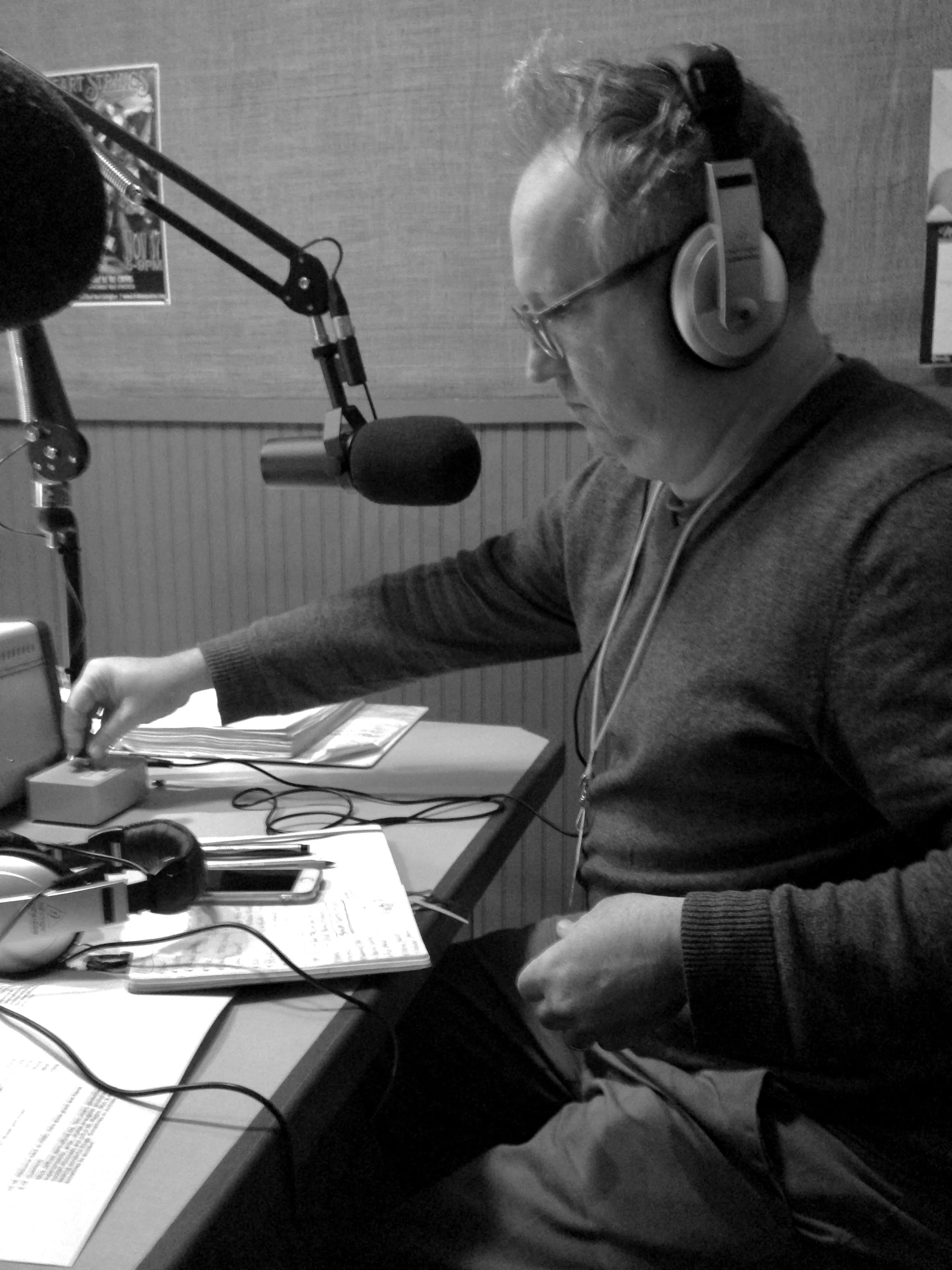 Mick Jeffries on the other side of the studio desk, guesting at Hot Water Cornbread. Mick hosts the long-running WRFL (88.1) radio show Trivial Thursdays every Thursday from 7 - 9 AM.