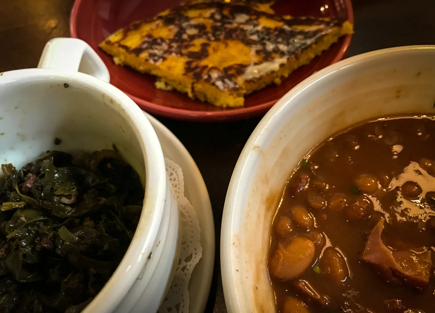 Greens, hoecake and beans at Lexington’s fabulous Honeywood restaurant