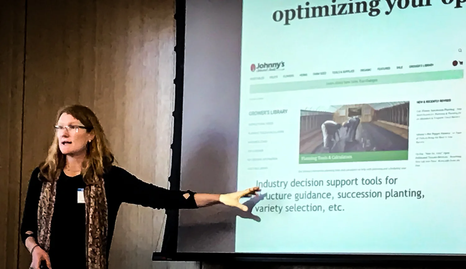 Dr. Krista Jacobsen, agroecologist, presenting on Extending the Season, Expanding Markets at the 2019 Kentucky Local Food System Summit