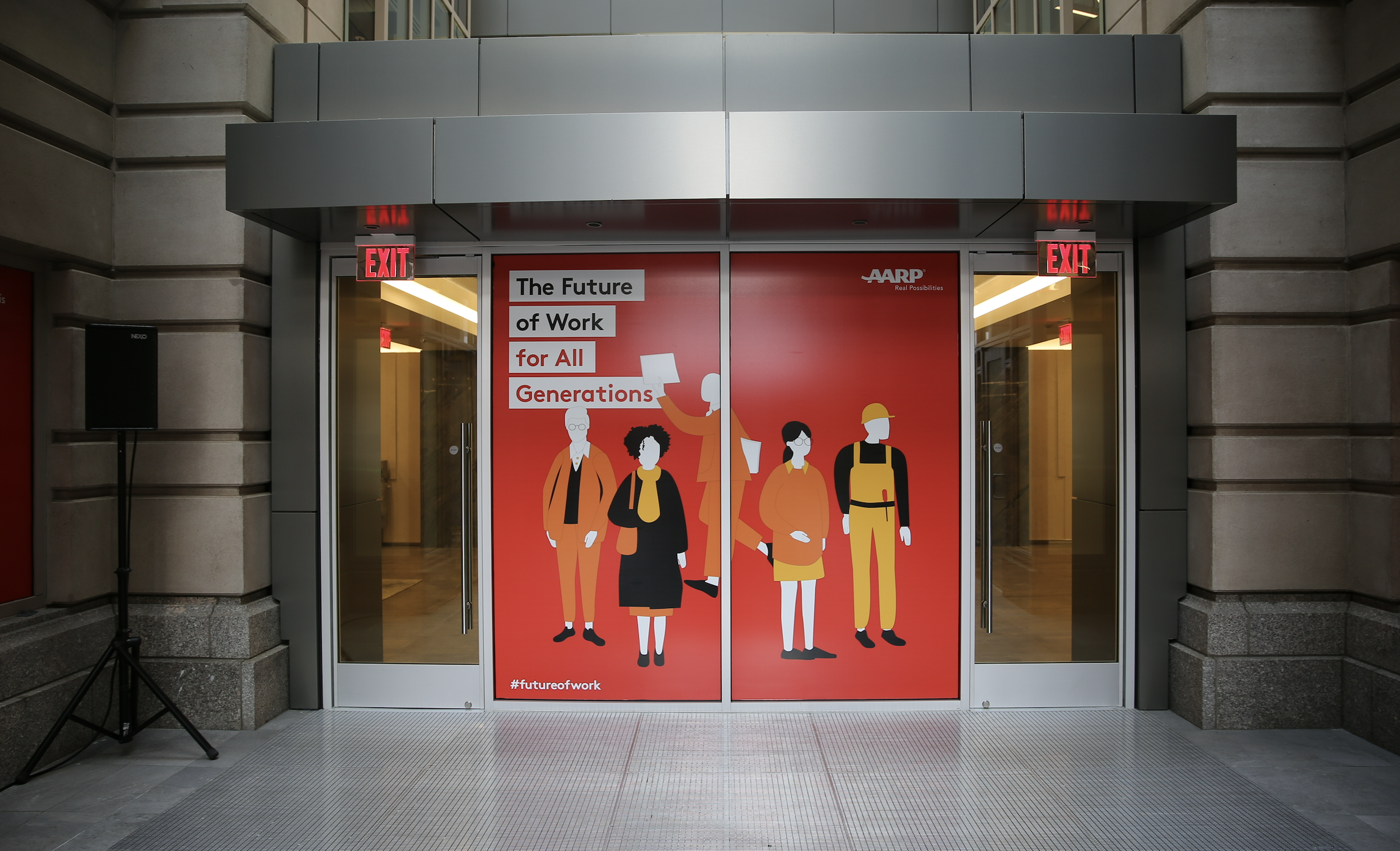 The entryway welcomed the attendees with warm illustrations of the types of workers who will make up the future workforce.