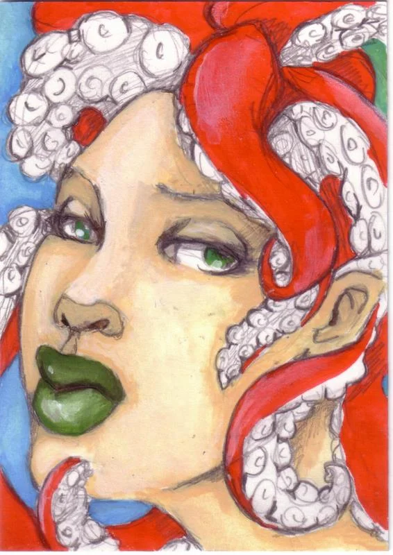 Tentacle Hair Day--Acrylic Ink