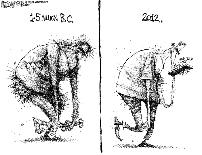 Source: http://mattdaviescartoon.com/2012/05/16/human-evolution/